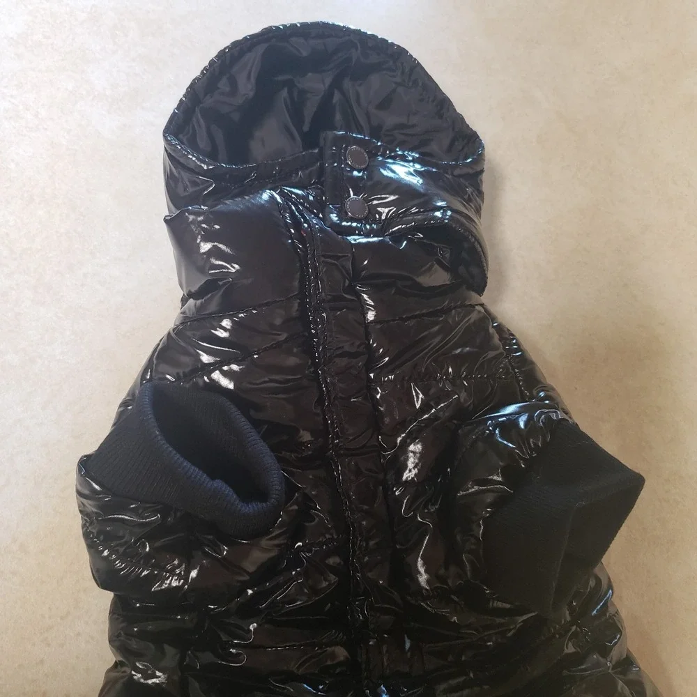 Maxbone Dog Black Lu Ski Suit Size Medium Puffer Glossy Black Removed Hood Snap‎